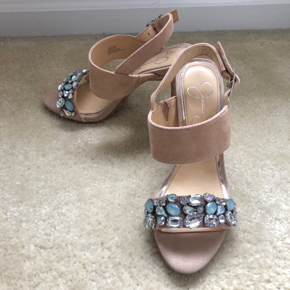 💓✨NWOT~Sz6 Jessica Simpson crystal embellished suede sandals in blush pink